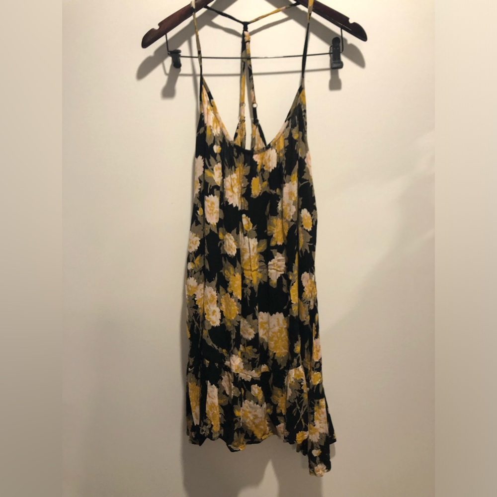Volcom Yellow and Black Floral Mini Dress